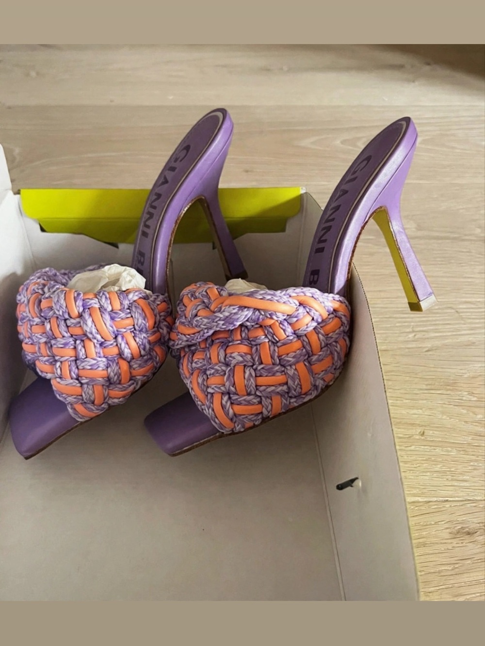 Gianni Bini Lavender Braided Heart Mule Heels - Lavender & Peach